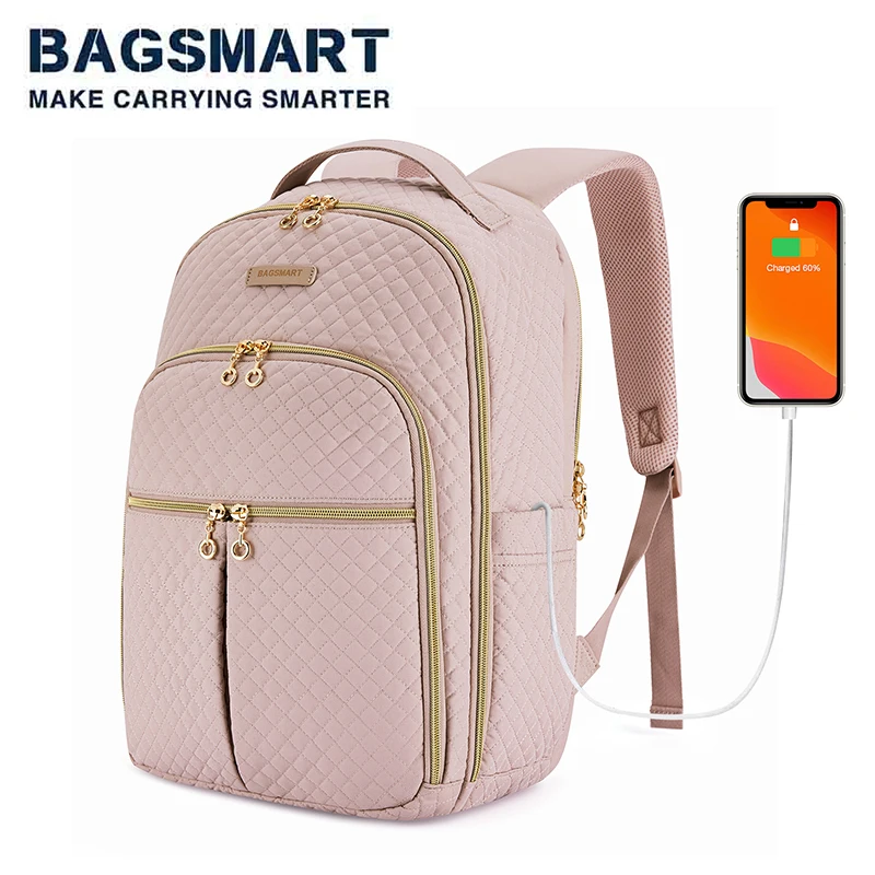 

Вместительный рюкзак BAGSMART с несколькими карманами для ноутбука 15,6 дюйма, дорожные рюкзаки для женщин, рюкзак с USB-портом для зарядки