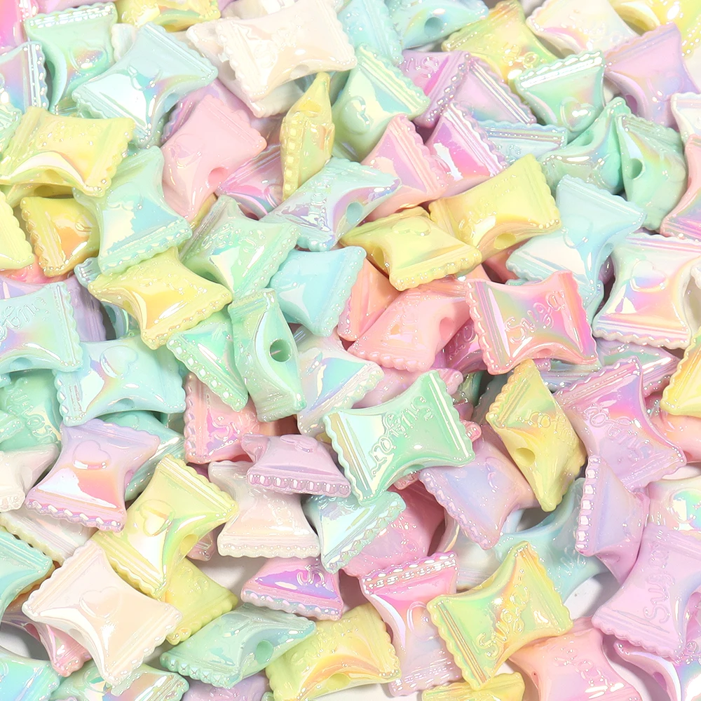 10개/세트 도금 컬러 캔디 모양 아크릴 비즈 큰 구멍 루즈 스페이서 비즈 쥬얼리 만들기 DIY 목걸이 키체인용