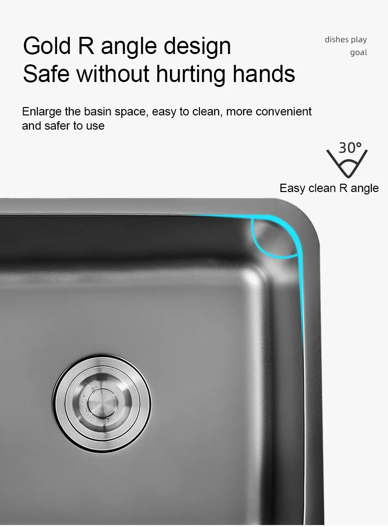 Black Nano 304 Stainless Steel Square Single Sink Kitchen Under The