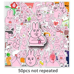 Cute Pink Rabbit Cartoon Stickers Set - Funny DIY Decals for Scrapbooks, Phones, Laptops, and More (50PCS)