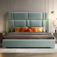 Lit en cuir italien lit de mariage chambre principale lit moderne minimaliste lumière luxe lit Double en bois massif 5