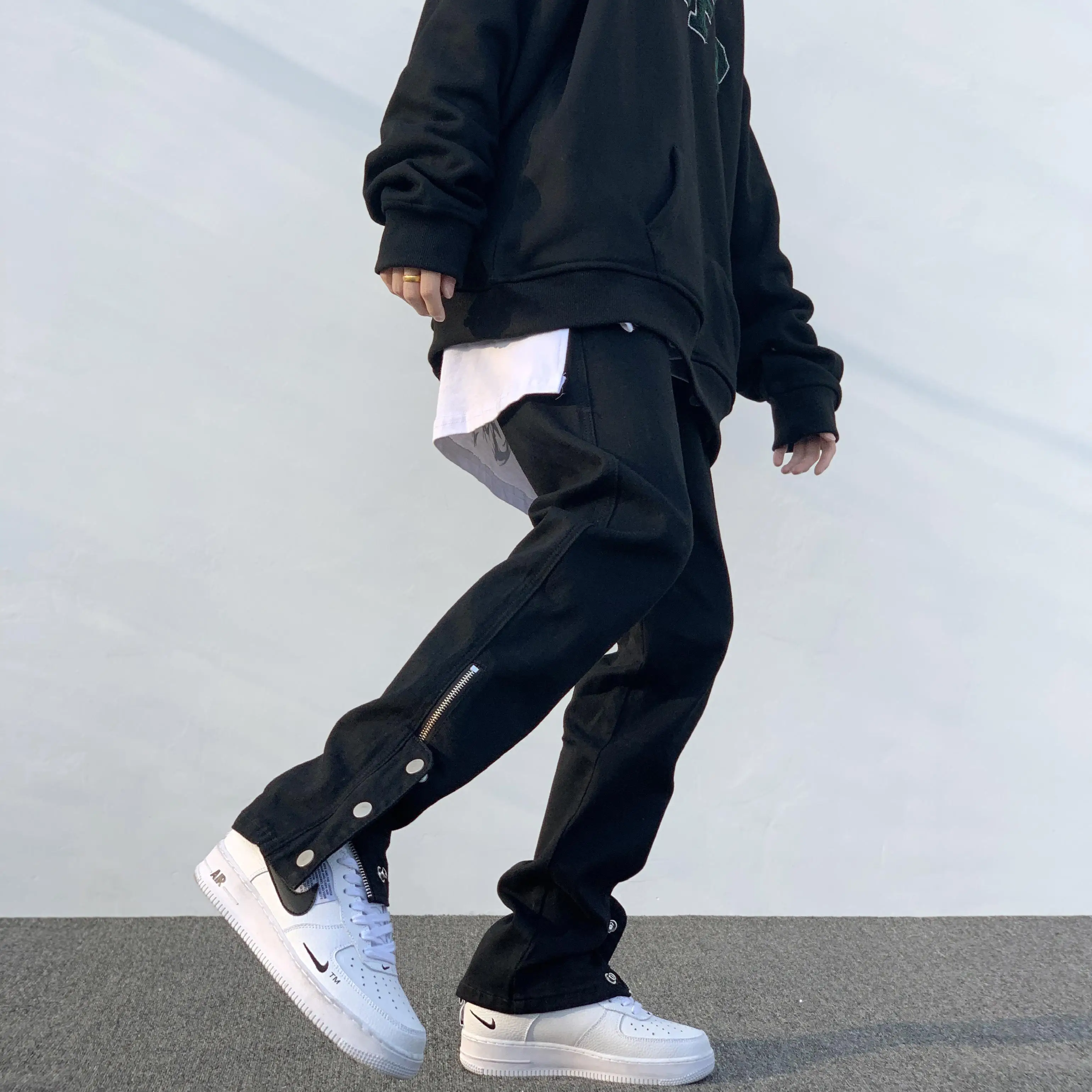 

High Street Black Breasted Jeans Fashion Brand Work Dress Design Sense Y2k Hip Hop Punk Slim Retro Long Pants for Men