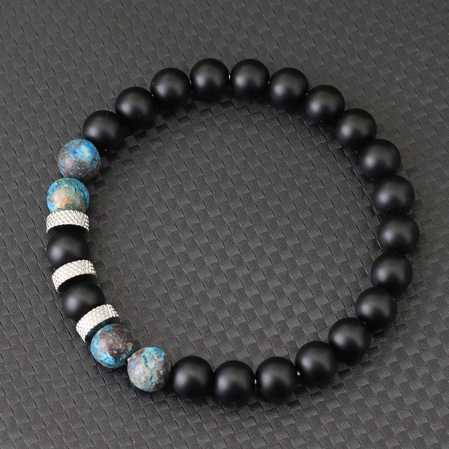 Mens Onyx Tiger Eyes Lava Rock Stone Beaded Bracelet