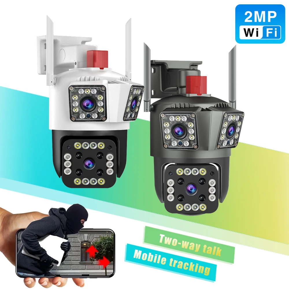 12MP WIFI Camera Security Protection Three Lens Wifi Survalance Cameras 4k 8X Auto Tracking Outdoor Waterproof Camera Security