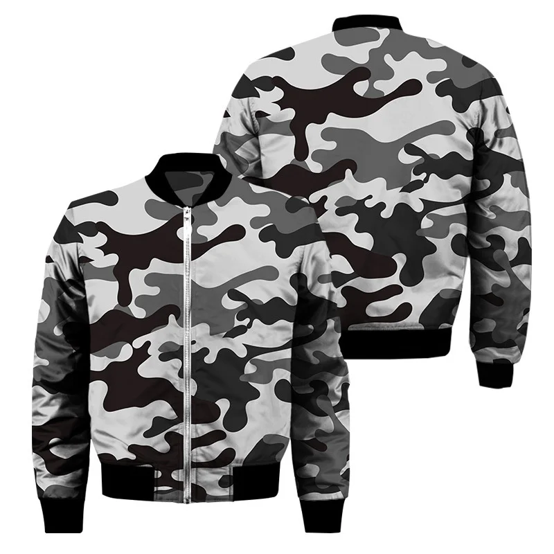 thumbnail image 1 of Chaqueta con cremallera y estampado de camuflaje para hombre, chaqueta clásica con estampado 3D de manga larga, informal, de gran tamaño, para primavera y otoño, 1 of 4