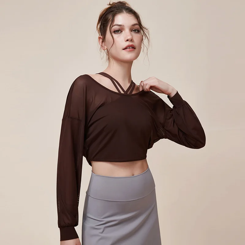 

Women Loose Yoga Shirts Long Sleeves Sport T-shirts Thin Mesh Running Sweatshirts Girls V-Shaped Blouse Gym Fitness Tops Smock