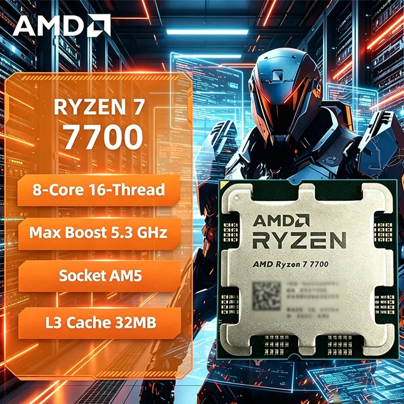 AMD 라이젠 7 7700 언락 데스크탑 게이밍 프로세서 8코어 16스레드 5.3GHz AM5 CPU 트레이 타입 (오리지널 리테일 패키지 없음)