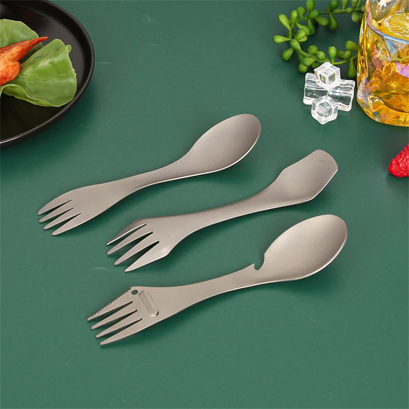 Pure Titanium 3in1 Dualpurpose Spoon Fork Ultralight Portable Fork Outdoor Camping With A