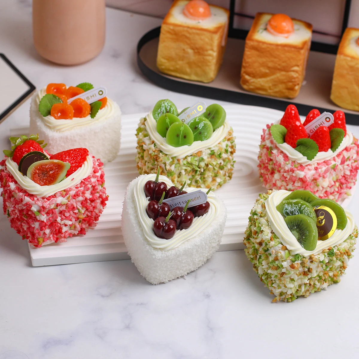 Artificial Heart Shaped Fruit Cake Mold Realistic Food Decoration Photography Food Simulation Cake Model Tea Table Decoration 1PC