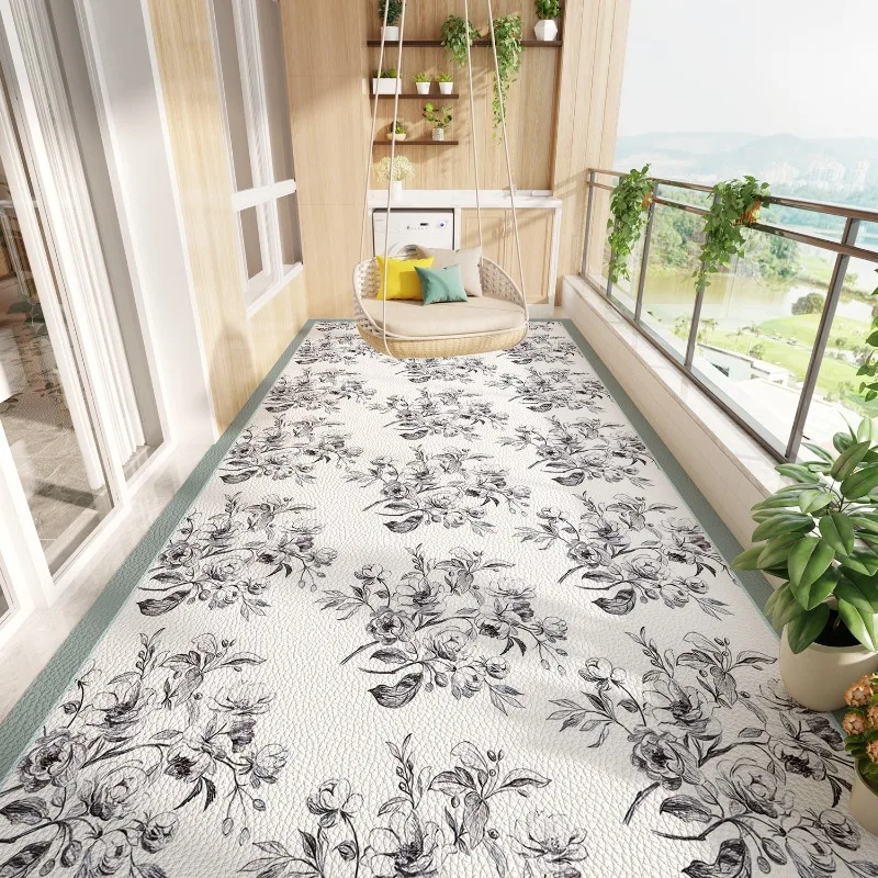 Waterproof Sunscreen Balcony Floor Mat Plant Print Pvc Leather Foot Mats Home Decoration Carpet Non-slip Washable Rug Ковер 러그 3