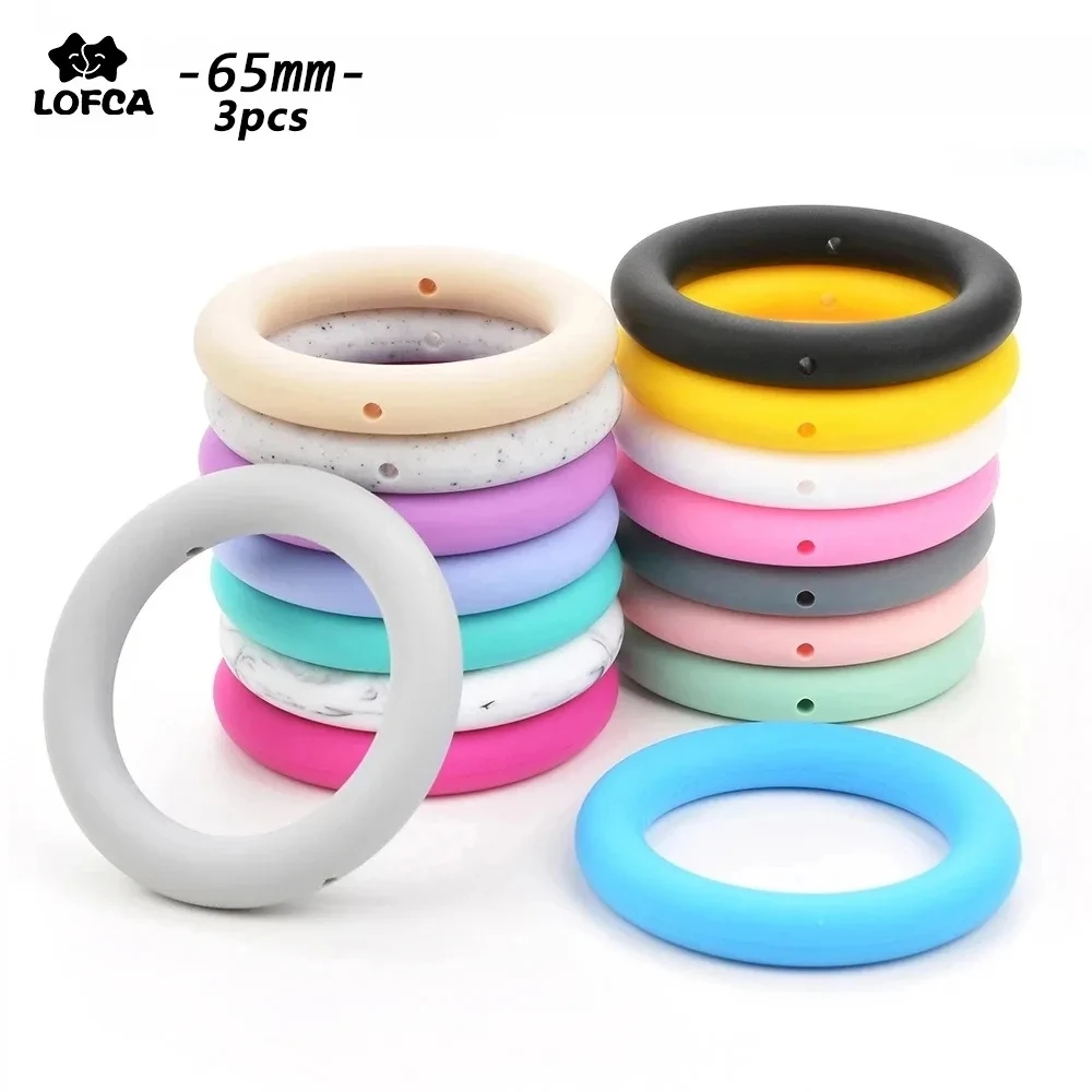 LOFCA Teething Ring 65mm Silicone Beads 3pcs Baby Charm Teether Necklace Pacifier Making BPA Free Food Grade Silicone Jewelry