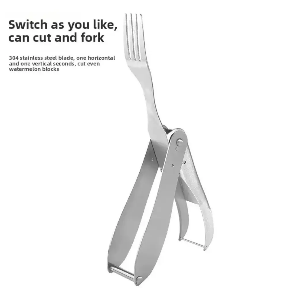 304 Stainless Steel 2-in-1 Fruit Fork Cutter Easy Use Uniformly Cube Cutting Watermelon Cutter Efficient Time Saving