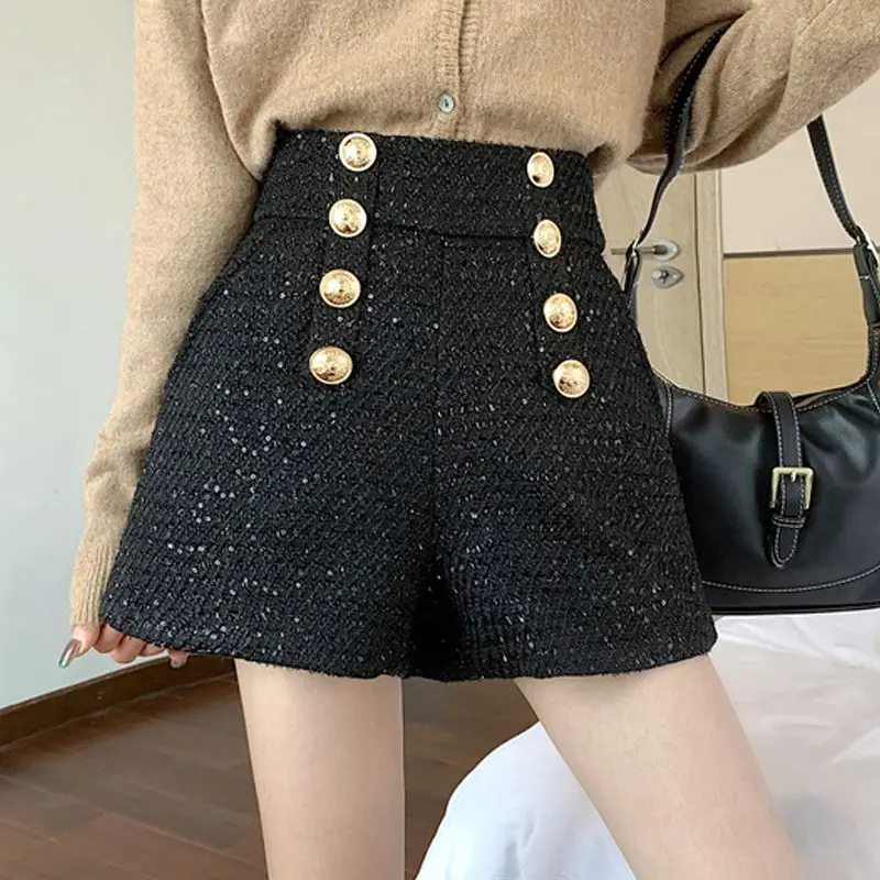 French Style Women Shorts Spring Autumn High Waisted A-line Short Casual Pants