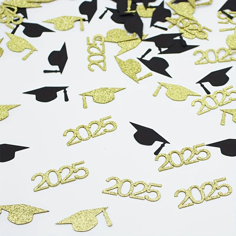 100pcs Black & Golden Graduation Cap Confetti Party Decorations