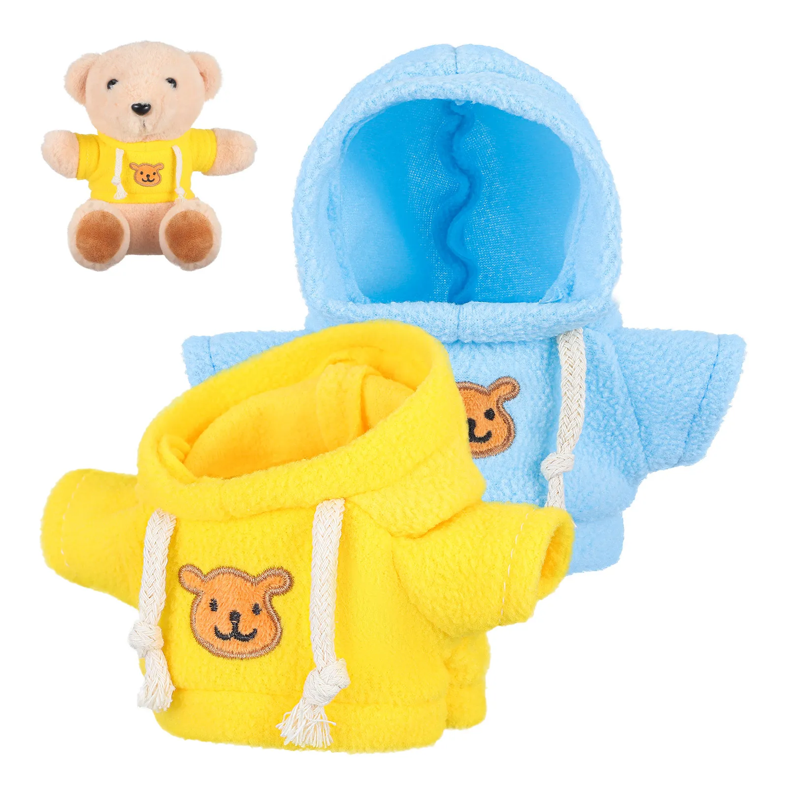 2Pcs 곰 옷 후드티 부드럽고 편안한 봉제 인형 드레스업 옷 미니 곰 의상 교체용 봉제 인형 후드티