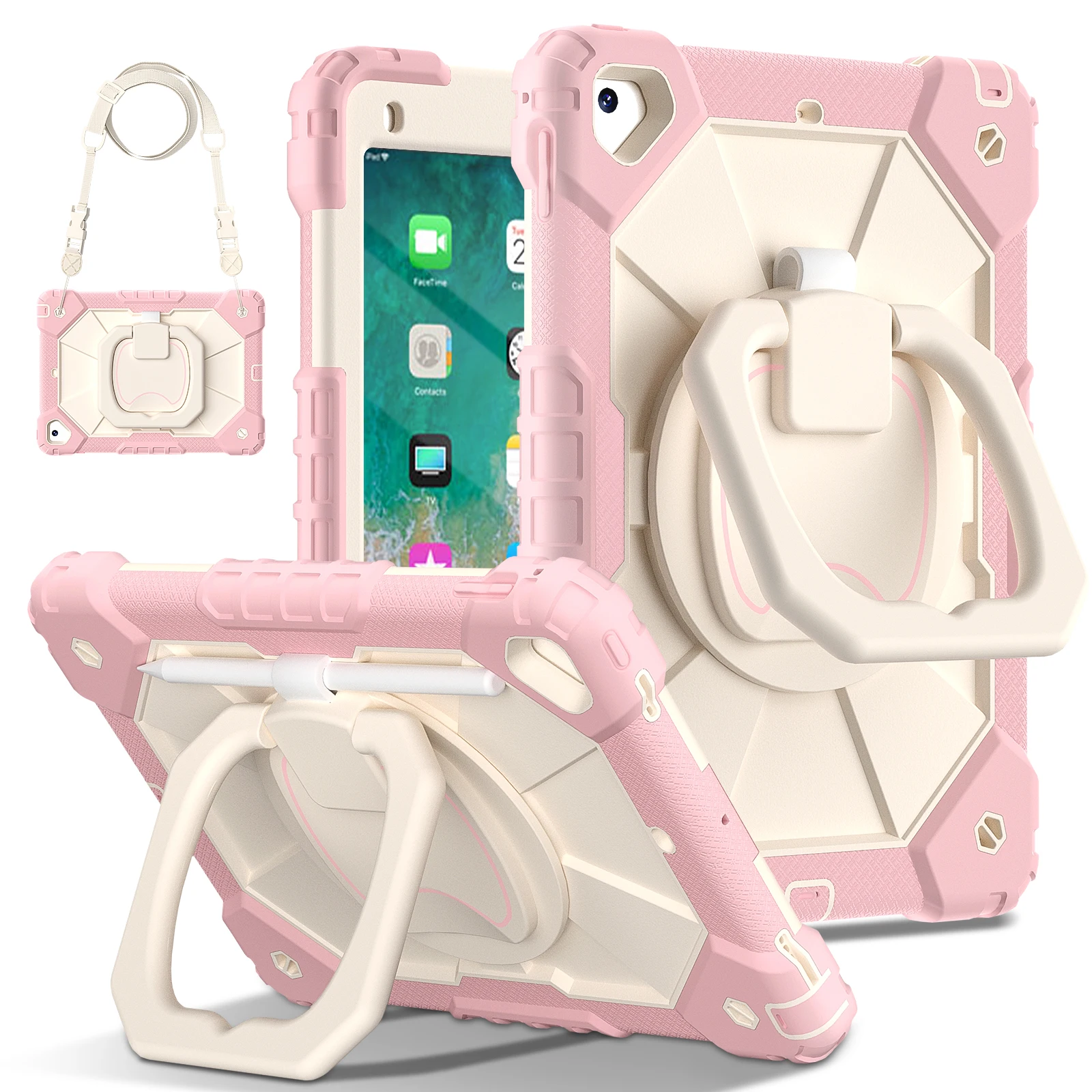 Rugged 360° Rotating Tablet Case with Stand and Shoulder Strap
