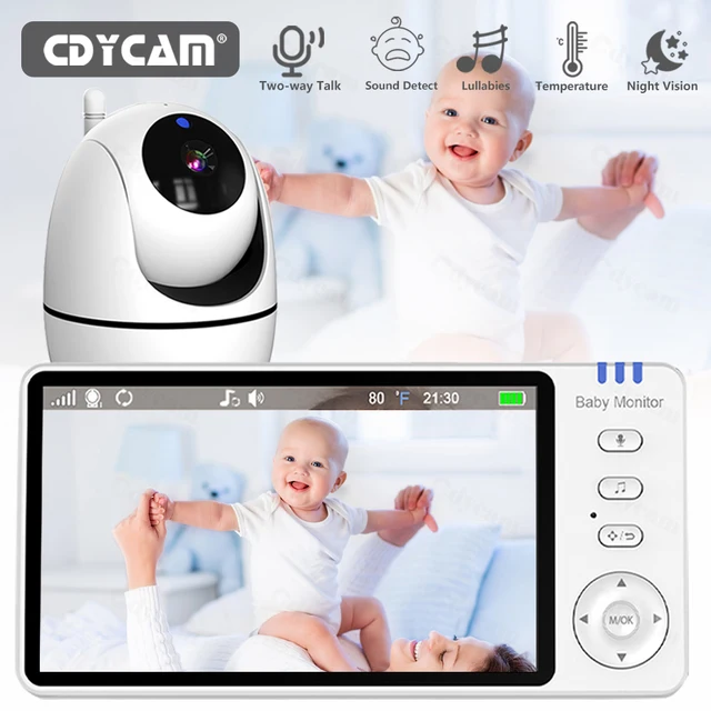 Moniteur vidéo pour bébé de 5 pouces, avec caméra, Zoom PTZ, Protection de sécurité, caméras de Surveillance, capteur de température, berceuse 1