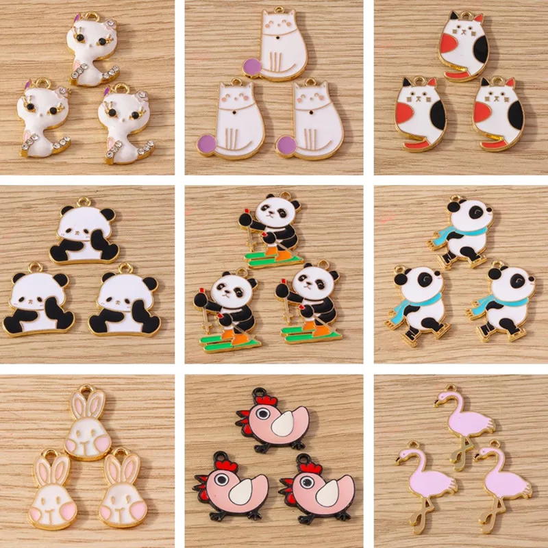 10 stücke Cartoon Tier Charms Emaille Katze Kaninchen Panda Charms Anhänger für Schmuck machen Tropfen Ohrringe Halskette DIY Handwerk liefert