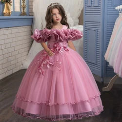 Elegant Mesh Embroidered Girls' Party & Evening Dress - 150 9-10year (As picture)