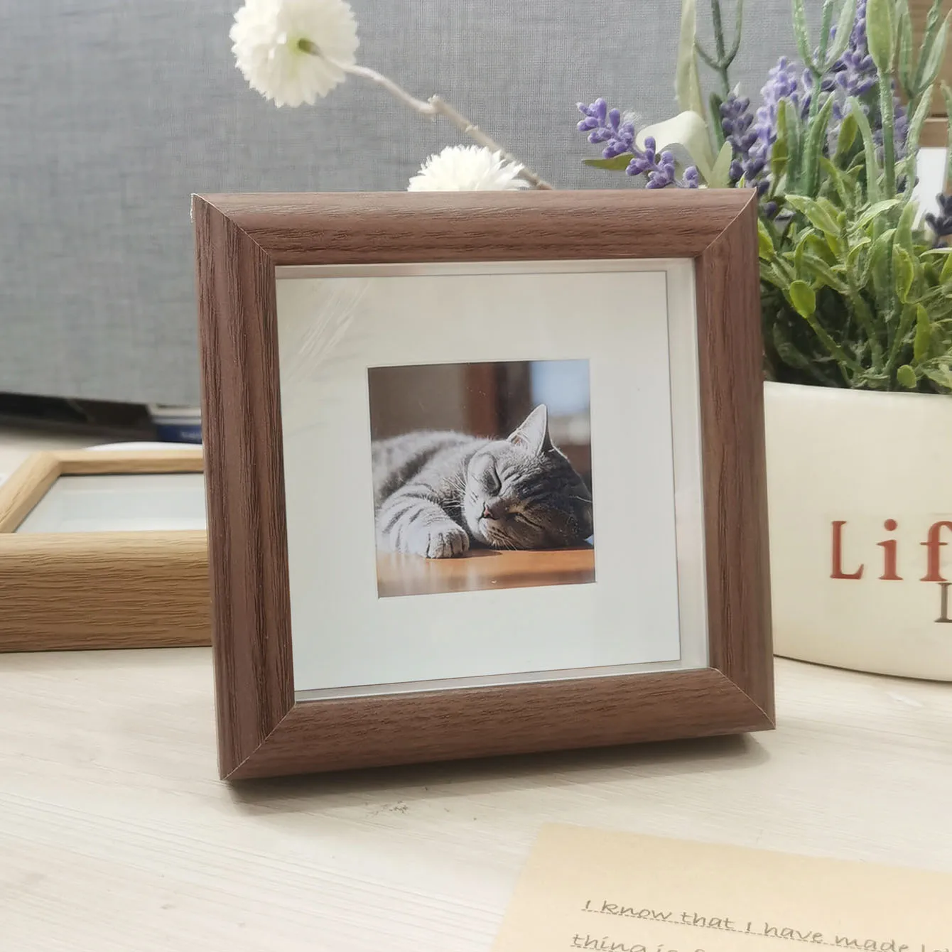 Mini Photo Shadow Box Frame 1.5cm Hidden Layer 10x10cm Desk & Wall Decor Compact Memory Keepsake Gift for Loved Ones/Pets