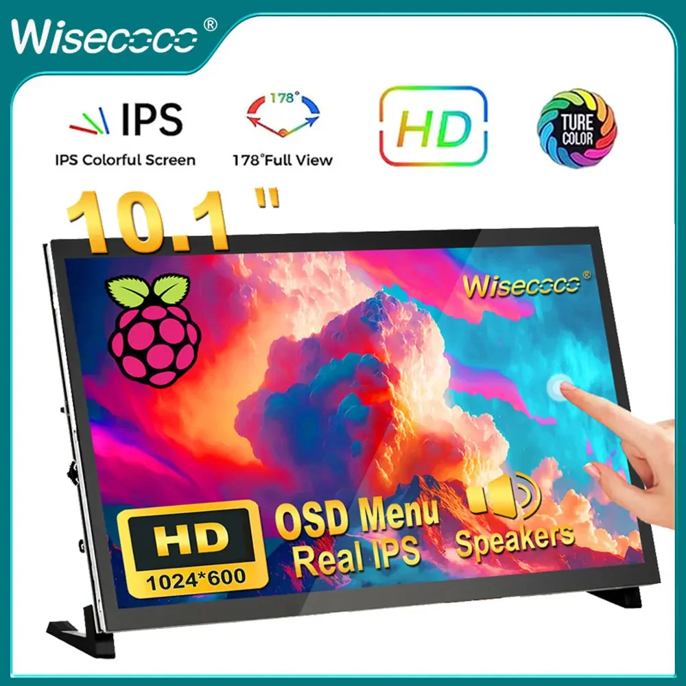 Wisecoco-raspberry pi Ips Touchscreen Monitor 10.1 1024×600 Hdmi Portátil Zero b b Mais Win11 10 7
