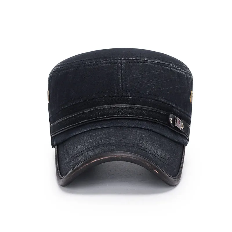 Unisex Baseball Cap Vintage Cadet Top Cap Washed Cotton Fashion Adjustable Flat Top Hat for Men Women 2