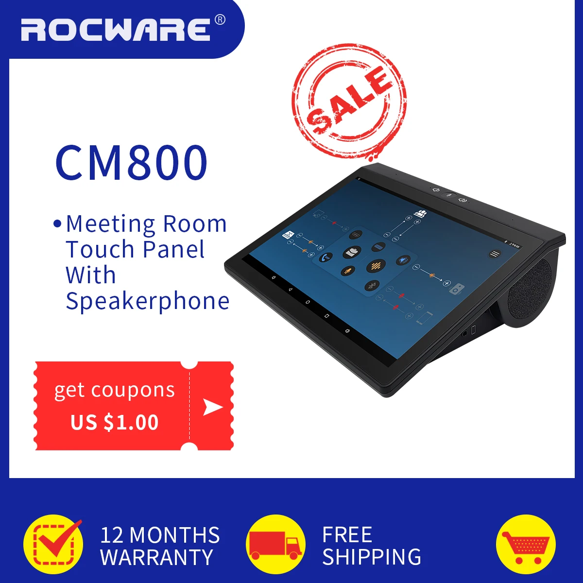 

ROCWARE CM800 Интеллектуальный телефонный контроллер IP-телефон Встроенный микрофон и громкоговоритель для видеоконференции