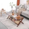 Coffee Table, Glass Nightstand Side Table, Boho Wooden End Table with Storage for Living Room,Dining Room, Tea 5