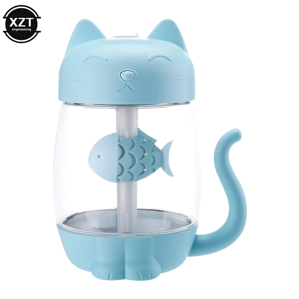 350ML 3 In 1 Cat Air Humidifier With Color LED Light Ultrasonic Adorable Cat Eat Fish Humidificador USB Aroma Diffuser Fogger