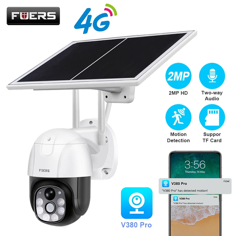 Fuers 4G LTE 2MP Solar Ptz Camera SIM Card Security Camera CCTV