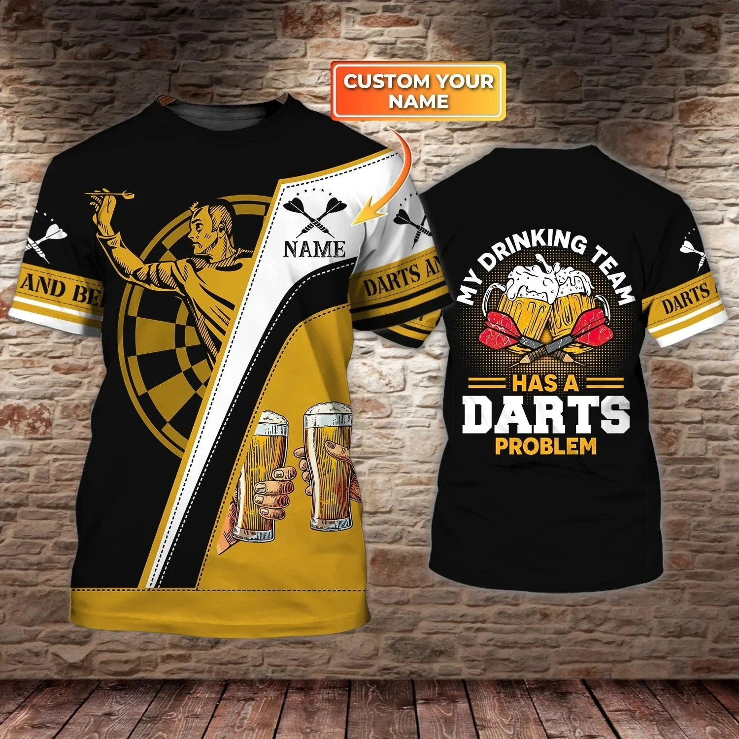 Benutzerdefinierte mit Namen Dart und Bier 3D All Over gedruckt Sommer Herren T-Shirt Dart Lover T-Shirt Casual Unisex Kurzarm DW80 – Detail 30