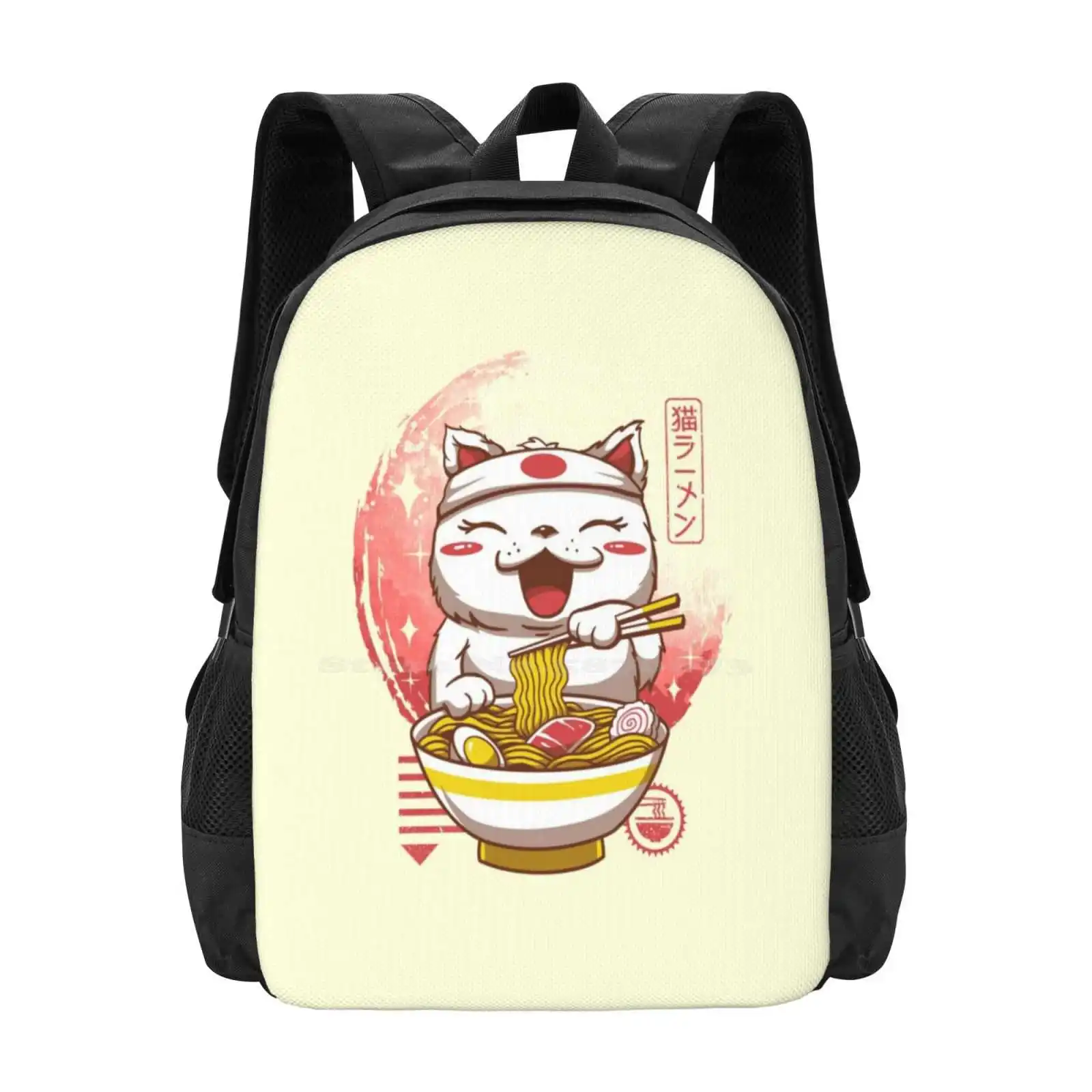 

Neko Ramen Backpack For Student School Laptop Travel Bag Noodles Cats Animals Cute Ramens Felines Kitty Cat Pets Ramen Lover