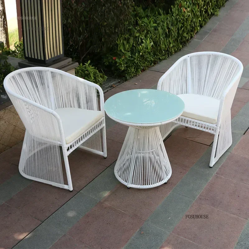 Nordic Three-piece Set Outdoor Garden Chairs Outdoor Furniture Balcony Table Chair Courtyard Hotel Leisure PE Rattan Chair