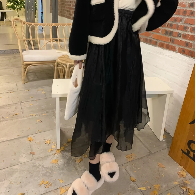 Hzirip Irregular Mesh Long Skirts Women Hot Summer All Match 2022 High Street New A-Line Loose Office Lady Work Wear Sweet OL black pencil skirt