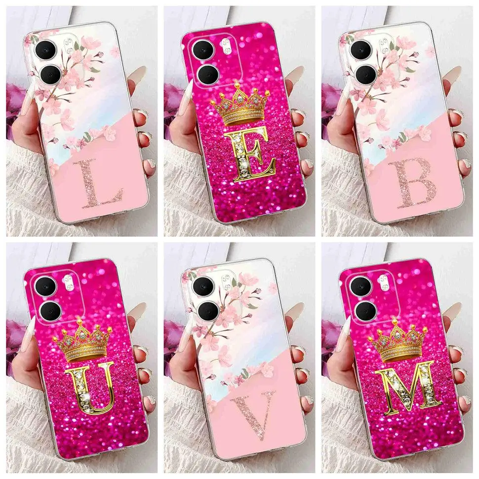 Fashion Flower Crown Soft Silicone TPU Phone Case Cover, A-Z Alphabet Design