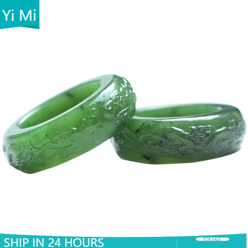 100 Real Jade Handmade Dragon Hetian Green Jade Ring Male And Female