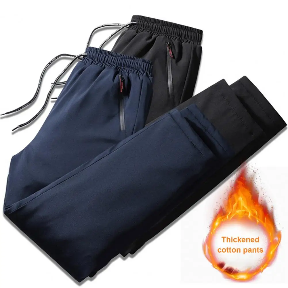 Simple Black Pockets Solid Warm Fleece Velour Men Pants Spring RM049 main image 1