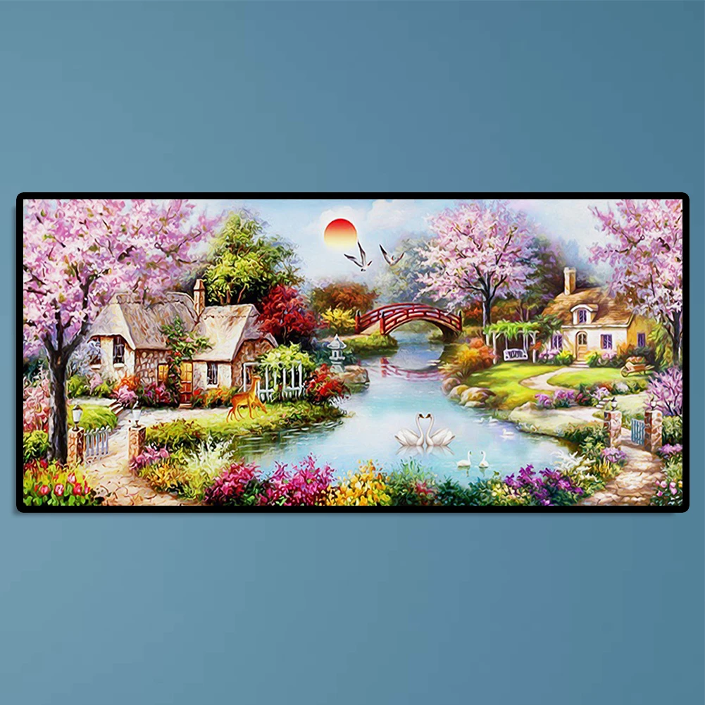 5D DIY Full Drill Diamond Painting Bridge Crane Cross Stitch Embroidery Craft