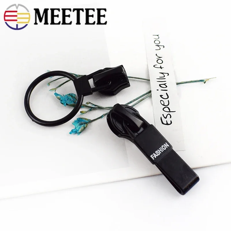 Meetee 10pcs 5# Anti-loading Zipper Sliders Waterproof Reverse Installation for Invisible Bag Jacket Nylon Coil Zip Puller