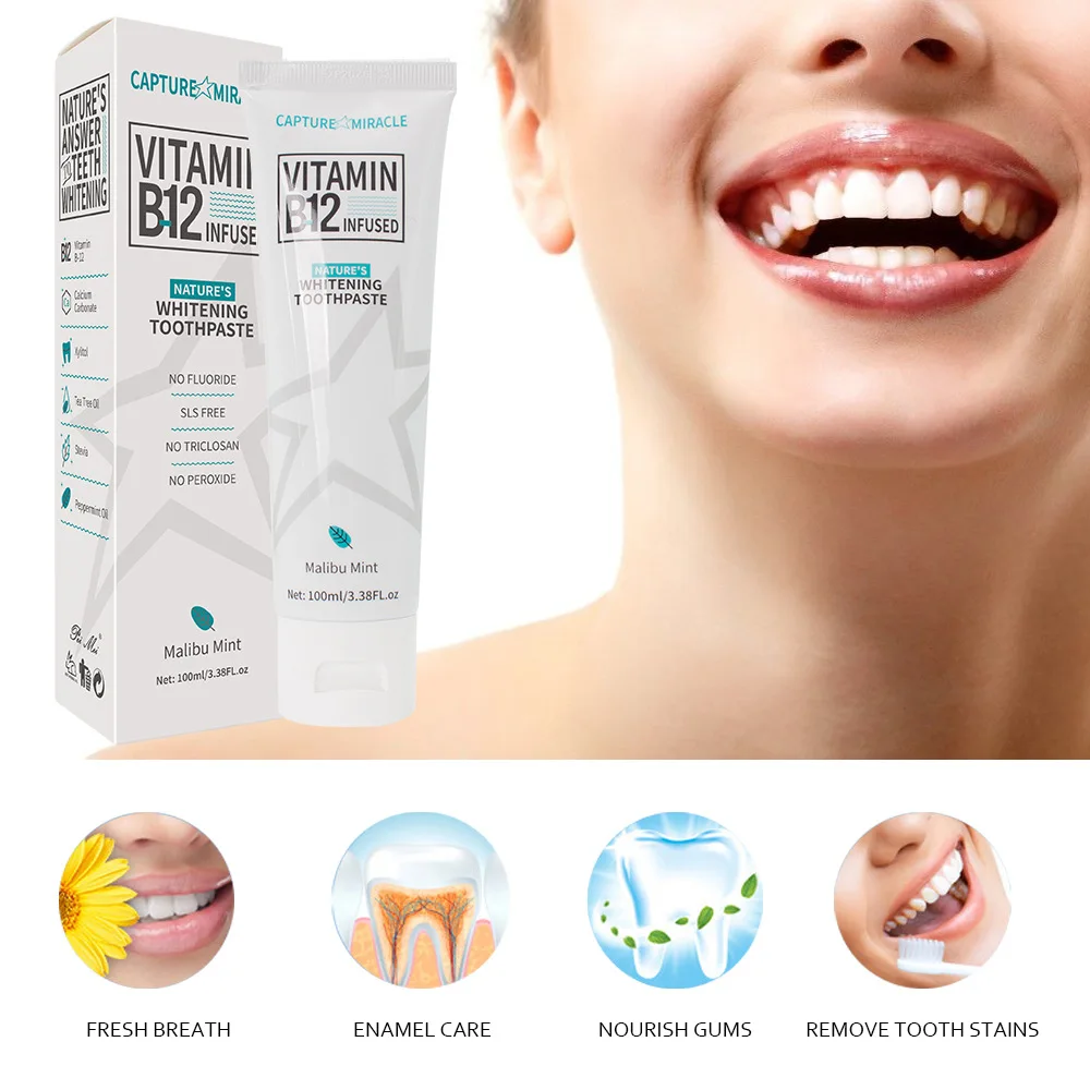 100ml vitamina B12 dentifricio Mint Brighten Gum Repair igiene orale rimuovi macchie sbiancamento dei denti alito fresco bellezza salute