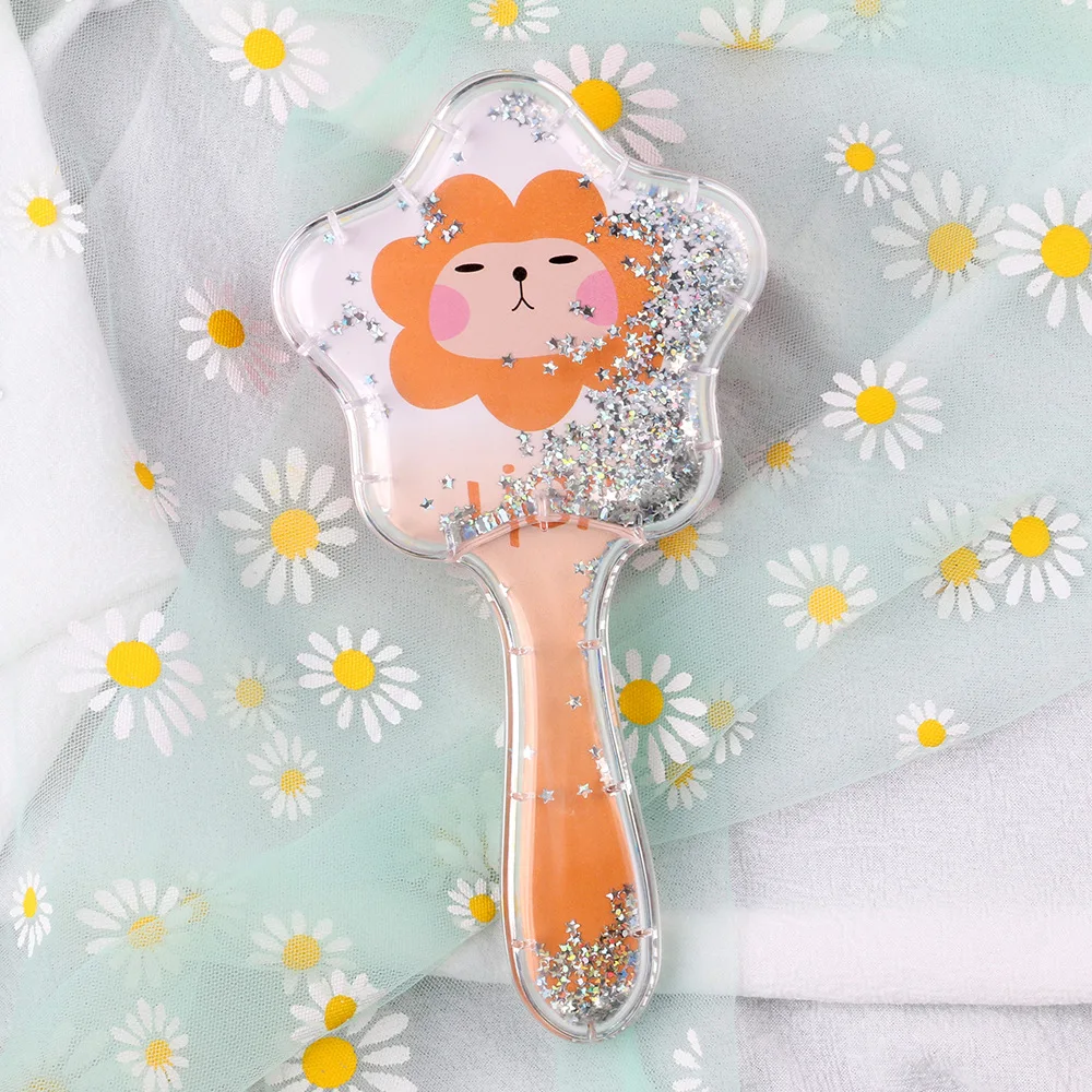 Sequins Comb Massage Children Quicksand Cushion Massage Comb Cute Girl Comb Carry Long Hair Anti-knot Comb Hair Brush 6
