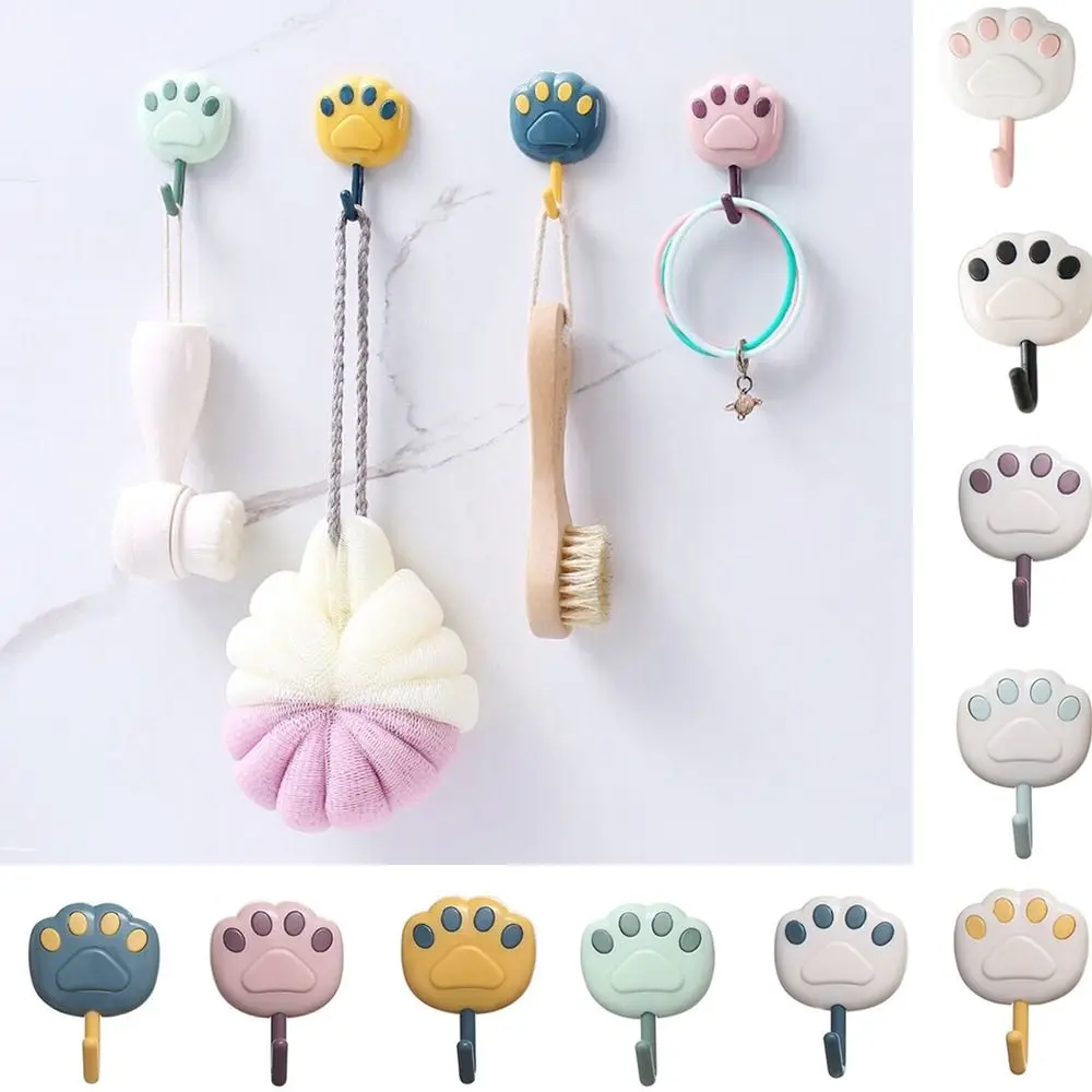 

8Pcs Self Adhesive Cat Paw Hooks Kawaii Cartoon Wall-Mounted Kitchen Storage Hanger Seamless Waterproof Key Holder Office