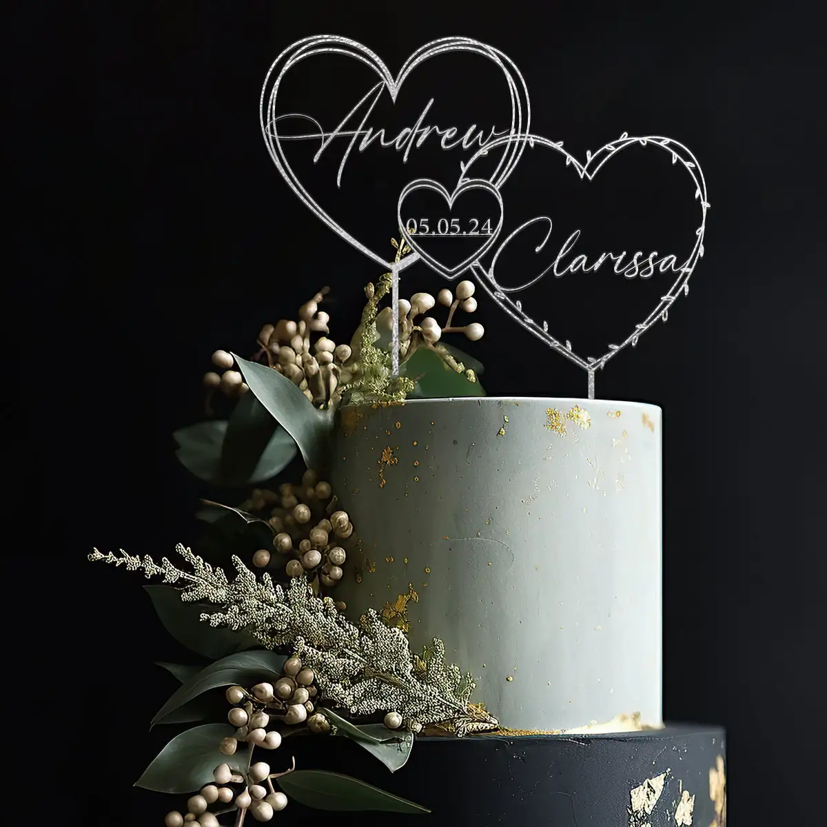 Cake Topper Gold Hearts Wedding Date Anniversary cake decoration cake decorations baking decorations baking supply