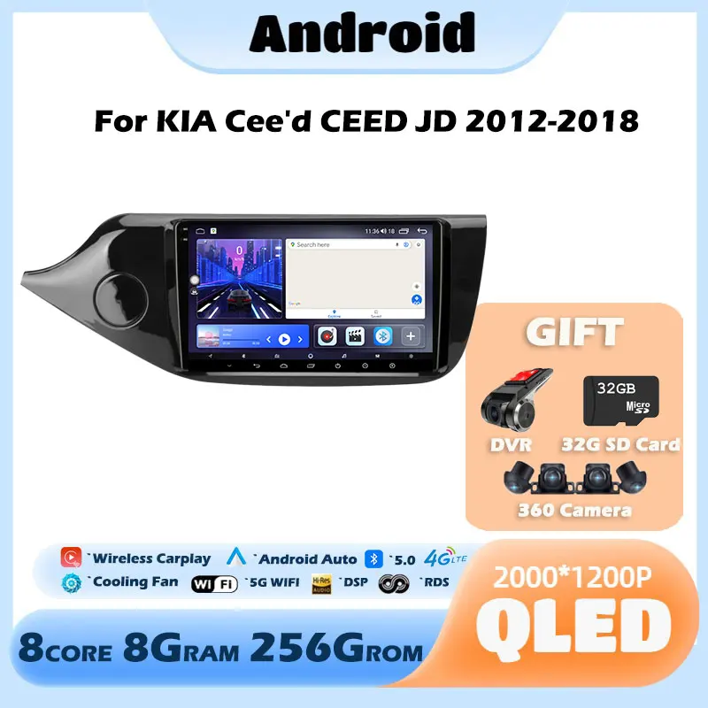 

QLED/IPS Android 13 Car Radio For KIA Cee'd CEED JD 2012-2018 Multimedia Player GPS Navigation Stereo WiFi BT Carplay Auto DVD