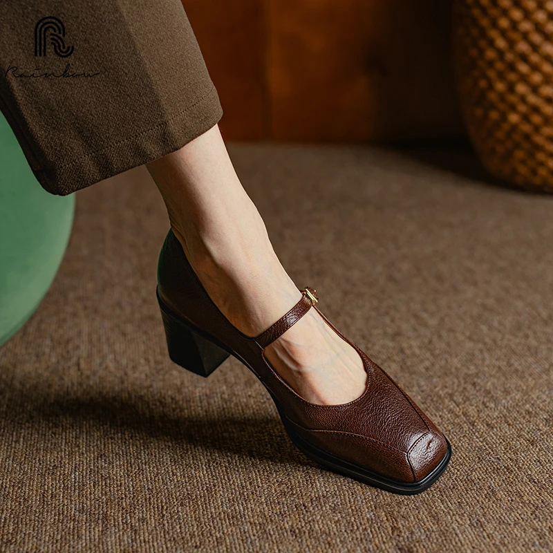 قوس قزح 34-39 النساء ماري جين حزام واحد النمط الفر...