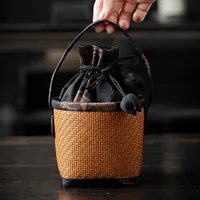 Rattan Pattern Small Bag,Travel, Outdoor Cover Bowl, Portable Organizer, Owner's Cup Teapot Bag, Spliced Drawstring Pocket 1