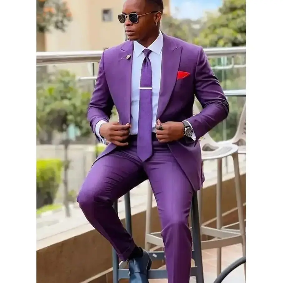 Slim Fit Men Suit Two-pieces(Jacket+Pants) Handsome High-quality Single Breasted Lapel Male Clothing 4