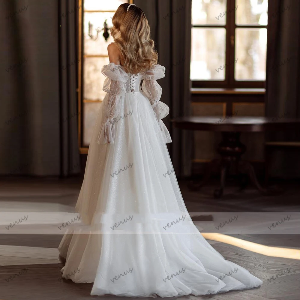 Vintage Wedding Dresses A-Line Tulle Bridal Gowns Long Puff Sleeves Robes Floor Length Classic Vestidos De Novia Customized 2025 2