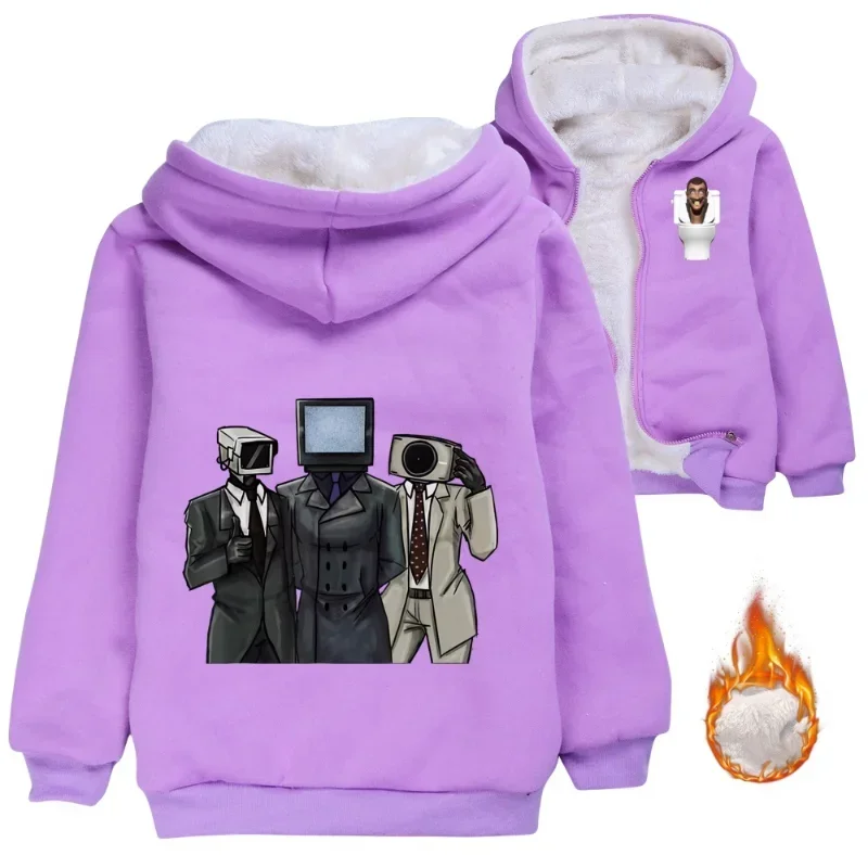 thumbnail image 1 of Skibidi-Sudadera con capucha de Anime para inodoro, Tops cálidos de invierno, divertido juego de dibujos animados, chaqueta con cremallera, regalos acolchados y gruesos para niños, 1 of 4