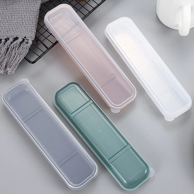 Travel Outdoor Reusable Tableware Box School Home Slot Design Practical Cutlery Transparent Cover Storage Box Tableware Storage Box